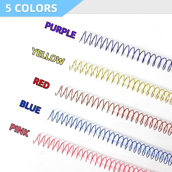 RAYSON 15.9mm Spiral Wire Coil Binding, 3:1 Pitch, 5/8" Metal Coils Spiral Binding 140 Sheets Capacity, Multicolor Color & Pack of 100