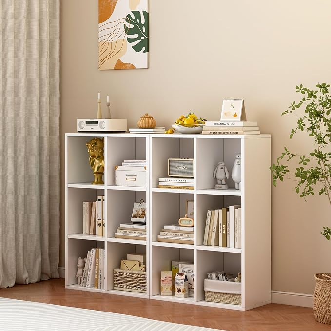 6-Cube Storage Shelf Bookcase, Warm White | Wooden 3-Tier Open Bookshelf, Fits 11×11" Bins, Vertical or Horizontal Use, Full Back Panels, For Home Office