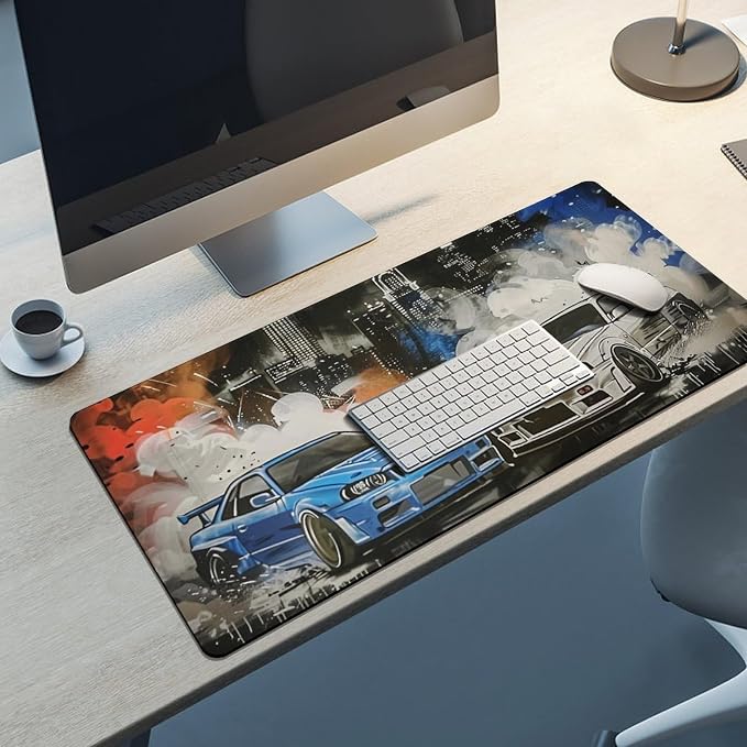 Car Gaming Mouse Pad Large Mousepad R34 R32 Racing Car Anime Aesthetic Graffiti JDM Big Computer Desk Mat Desk Pad for Keyboard and Mouse Mat Non-Slip Base 40x90cm, Style