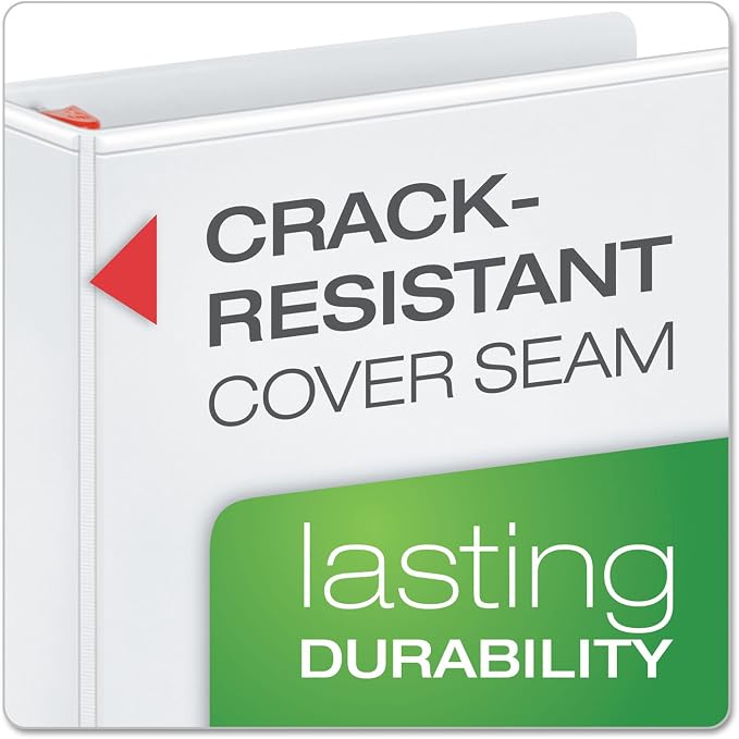 Cardinal 3 Ring Binder, 1.5 Inch Heavy Duty XtraLife Binder, Locking Slant-D Rings, Crack-Resistant Cover & Spine, ClearVue Covers, Holds 375 Sheets, PVC-Free, White (26310)