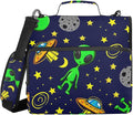 3 Ring Zipper Binder with Shoulder Strap Alien Space Cartoon 2 Inch Zippered Binder Bag 500 Sheet Capacity Multi Pockets for School Supplies