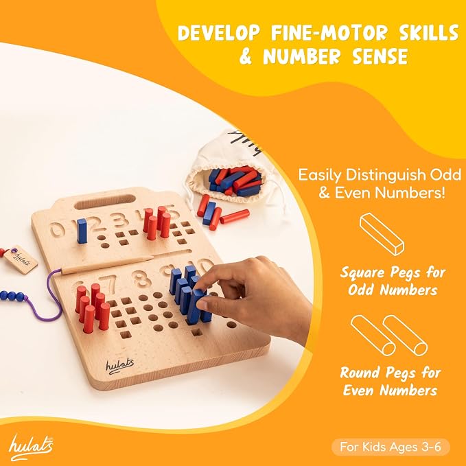 Hulats Montessori Counting Peg Board - Number & Letter Tracing Board - Wooden Montessori Alphabet & Counting Toys Toddlers 3+ Years Old - Alphabet Learning + Education Home Schooling Materials Pre-K