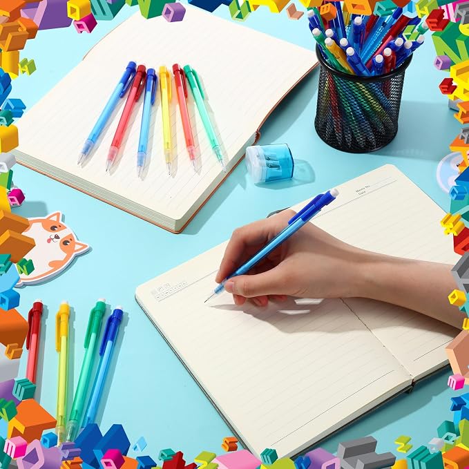 Fuyoooo 200 Pcs Mechanical Pencils 0.7mm Bulk with Eraser, 4 Color