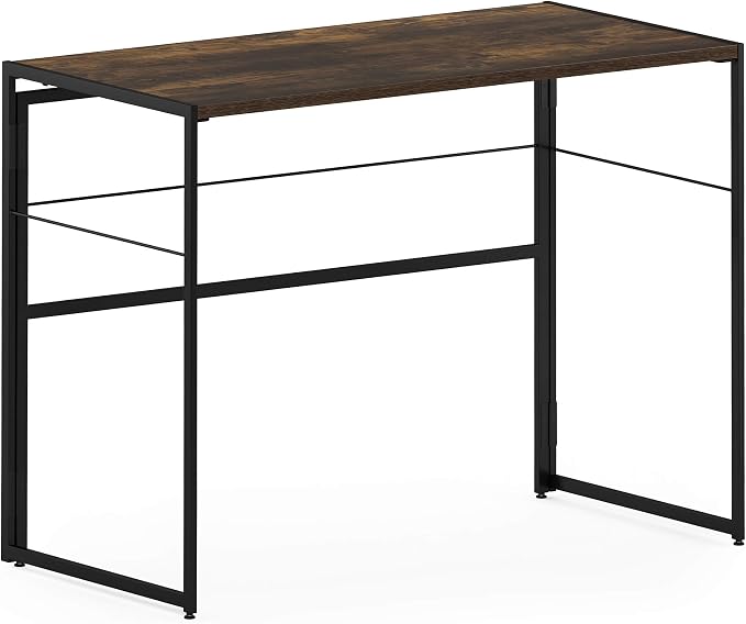 FURINNO Riau No Tool/No Assembly/Folding Metal Frame Computer Desk, Rustic Oak/Black