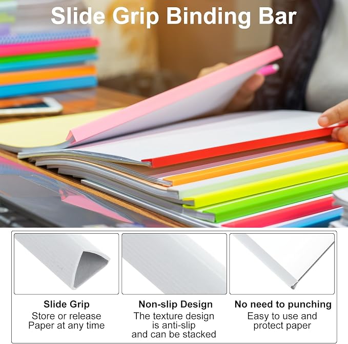 PATIKIL 100Pcs Binding Bars, 10mm Binding Bars Slide Grip 70 Sheets Capacity A4 Size Report Binder Triangle Presentation Binder for Report Cover Resume, White