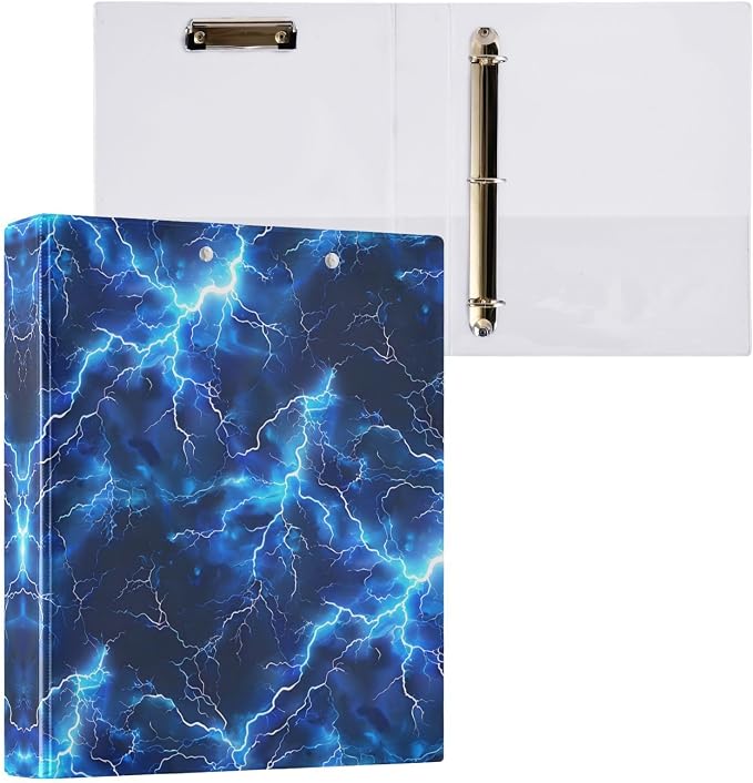 3 Ring Binder Blue Electric Lightning 1.5" Round Ring Binders View Binder with 200 Sheet for Kids School Supplies Women Men Office, 1 Pack