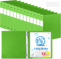 Henoyso 12 Pcs 1.5 Inch 3 Ring Binders, Letter Size,Lime Green | Binders Bulk, Holds 350 Sheets, Round Rings, Durable Flexible PP Plastic Covers, Pockets Labels, School Office Supplies