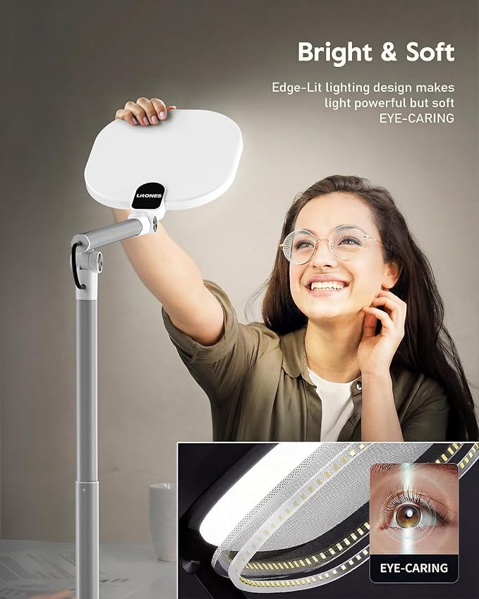 Tall LED Desk Lamps with Base, Edge-Lit Eye-Care, 50 Light Modes | 40" Height, Dimmable & Flexible, CRI>97.8, Memory and Timer Func, Stable Metal Base for Home Office, Video Calls & Drafting