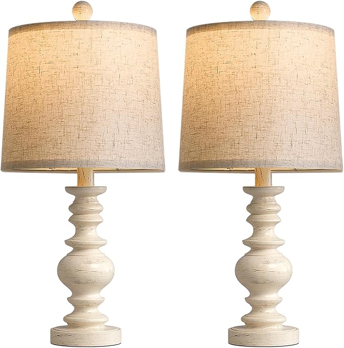 BOBOMOMO Tradition 20.5" Rustic Table Lamp Set of 2 for Living Room Farmhouse Bedside Desk Lamps Bedroom Nightstand Vintage Lamps Linen Washed（Suitable for Decorating Small Areas）