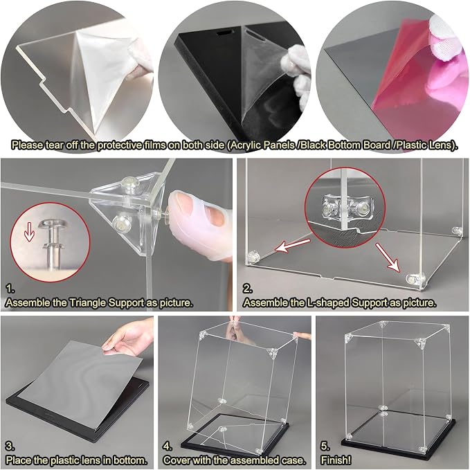 Acrylic Display Case for Collectibles Assemble Acrylic Display Box for Lego 43172 Castle Building Toys Clear Acrylic Case for Display Trophy Figures Dolls(Black,13.8*9.8*13.8 inch)