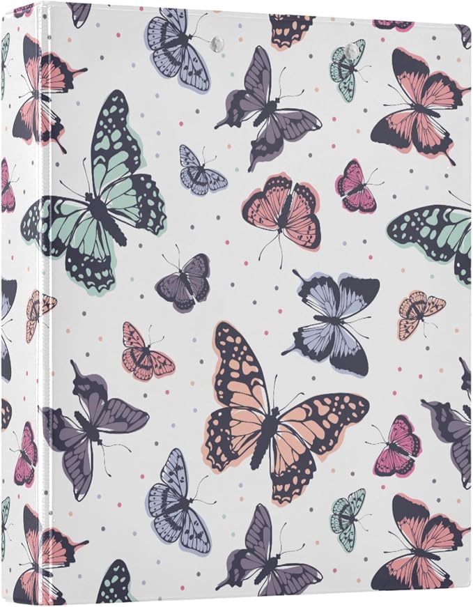 Butterfly Pastel Color Round Ring Binders 1.5 Inch Flora Insect Biology Natural 3 Ring Clipboard Binder for Office School Work Supplies File Folder 200 Sheet Capacity