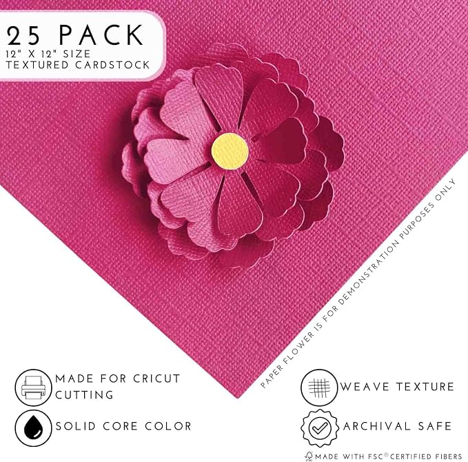 PINK TULIP—12x12 Textured Cardstock | 80lb Textured Pink Scrapbook Paper | Premium Cardstock for Cricut Cutting | 25 Sheets