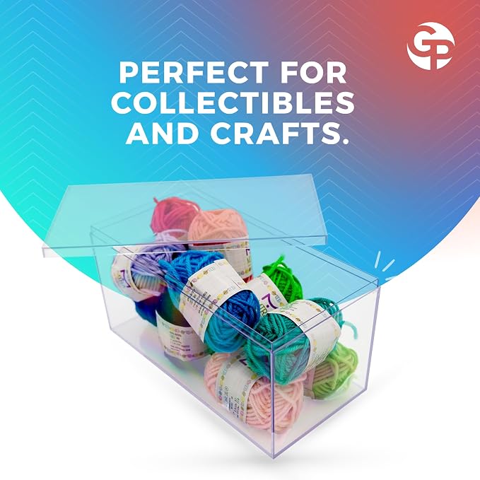 4-Pack Clear Acrylic Boxes with Lids, 8x4x4in, Gift, Craft & Display | Clear 8x4x4in boxes for crafts organization, collectibles, gifts & party favors; yarn & bead storage. Made in USA.