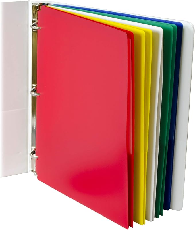 C-Line Two-Pocket Heavyweight Poly Portfolio Folder, 3-Hole Punch, 11 X 8.5, Assorted, 10/Pack