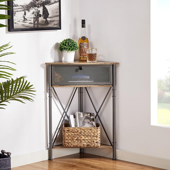 VECELO Cabinet/Table, 3-Tier Display Shelves with Protection Door, Metal Frame Storage Shelf Organizer for Small Space, Living Room, Kitchen, Bathroom, Set of 2, Grey+Black