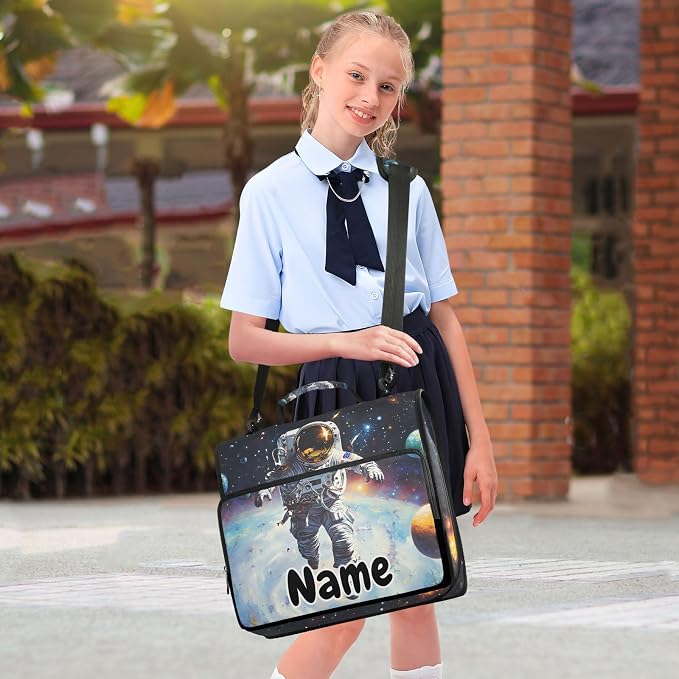 Custom Astronaut in Space Planet 3 Ring Binder Bag 1.5 inch Personalized Name Binder Organizer 500 Sheet Documents Storage for School Office