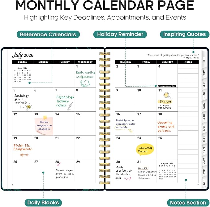 Academic Planner 2026-2027, Jul 2026-Jun 2027 Monthly & Weekly Planner