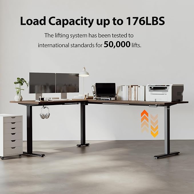 Agilestic 76 x 61 Inch L Shaped Electric Standing Desk, Dark Walnut | Corner Desk, Ample Workspace, Memory Presets, Hooks, Stable Steel Frame,176 lbs Capacity, Easy Assembly, Splice Board