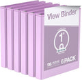 Pack of 6 Premium View Binders, Ring Binders with Clear-View Cover and Interior Pockets, Pastel Color Options, 1 Inch, Lavender