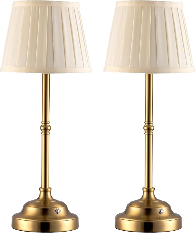 KDG Gold Cordless LED Table Lamps Set of 2, Beige Fabric Shade Desk Lamps | Portable 4000mAh Rechargeable Battery Powered, Dimmable Lighting for Dining Room, Bedroom, Bedside, Night Light, Balcony