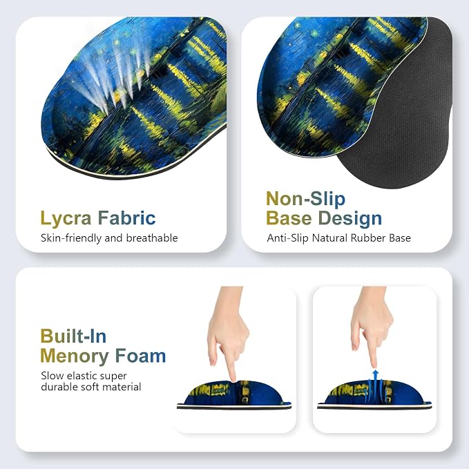 Large Gaming Mouse Pad Set, 4 in 1 Ergonomics Keyboard Desk Mat Memory Foam Wrist Rest, Computer Extended Game Mousepad, Non-Slip Desk Matt Easy Typing Pain Relief I Starry Night Over The Rhone