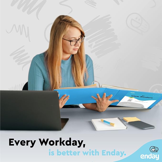 Enday 3 inch Binder (12 Pack - Blue) 3 Ring Binder 3 inch with Clear View Cover and 2 Inside Pocket - for Letter Size 8.5 x 11'' Paper, Ideal for School Supplies, Office, and Home
