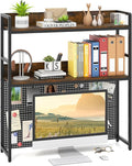 Giantex Desktop Bookshelf, 2-Tier Desk Hutch Dorm with Pegboard for up to 32" Computer Monitor, Industrial Countertop Storage Organizer Rack, Desk Shelf for Home Office, Rustic Brown