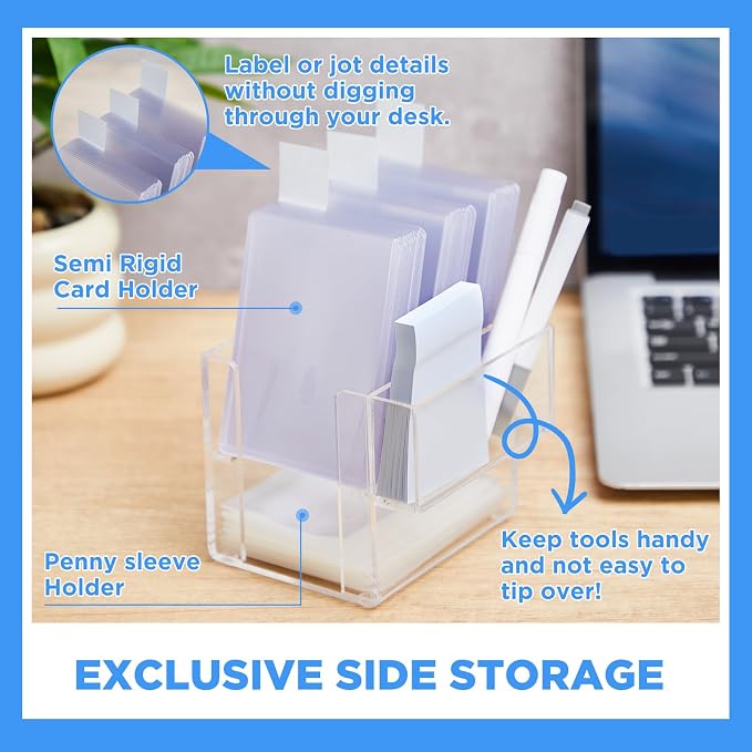 Acrylic Top Loaders Dispenser & Penny Sleeve Holder, Card Pack Dispenser with Pull-out Bottom Clear Desktop Storage Box for Trading TCG Sports Cards(3-in-1,4.2 x 4 x 3.6 Inch)