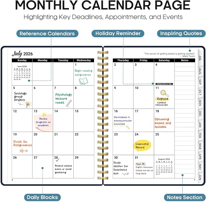 Planner 2026-2027, Jul 2026-Jun 2027 Monthly & Weekly Planner Calendar | 6.3" x 8.5", Hardcover Academic Spiral Pretty School Planning Book for Women, Teacher, Student, Golden Butterfly