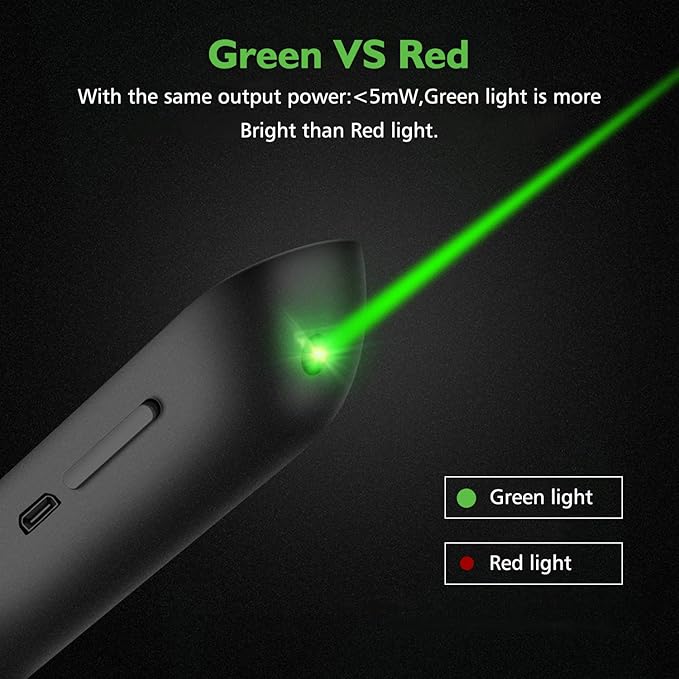 AMERTEER Wireless Presentation clicker for Powerpoint Presentations, Green Light Rechargeable Powerpoint Clicker with Laser Pointer Support Hyperlink RF 2.4GHz (1 PCS)