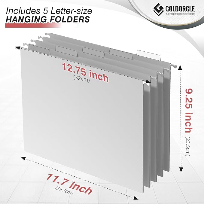 Letter-Size Hanging File Organizer (Pink, with 5 Grey Folders) | File Holder Filing Box for Desk, Metal Mesh Desk File Folder Storage for Office(No Assembly Required)