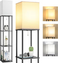 Floor Lamp with Shelves, 3-Tier Modern Square Bookshelf Standing Lamp Black | 3 Color Temperature Bulb Included, Pull Chain Tall Lamp for Living Room Bedroom Corner Office Apartment Decor