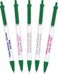 USA Made, Personalized Writing Ink Ballpoint Novelty Pens, Custom Printed with Your Logo & Text (Pack of 500 White Pens with Dark Green Trim)
