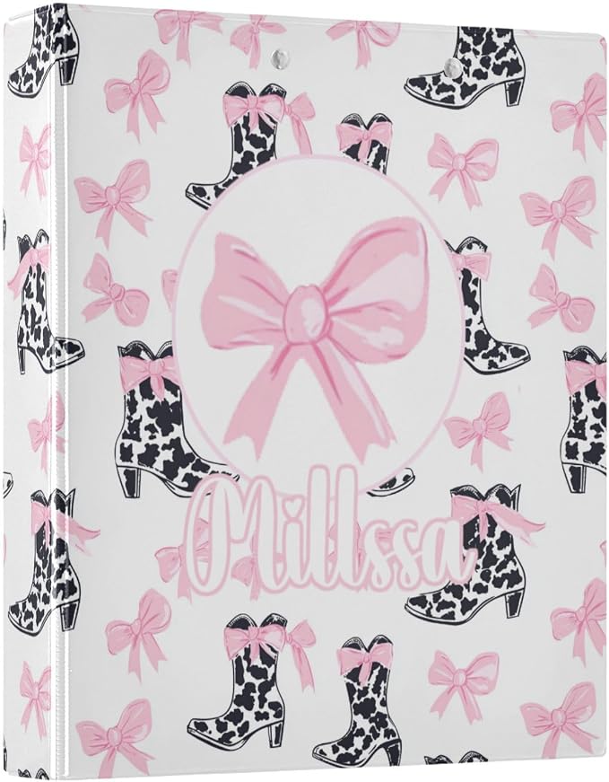 Pink Bows 3 Ring Binder with Clipboard Round Ring Binders Black Cow Personalized Binder 3 Interior Clear Pockets for Office Supplies 2 Pack