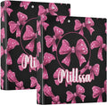Pink Polka Dot 3 Ring Binder with Clipboard Round Ring Binders Bows Personalized Binder 3 Interior Clear Pockets for Office Supplies 2 Pack