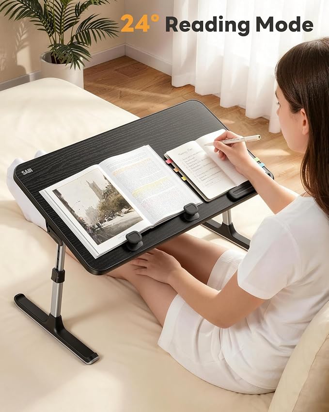 Laptop Desk for Bed, SAIJI Lap Desks Bed Trays for Eating Writing | 5 Heights, 4 Angles, Stable Folding Table for Bed Sofa Desk, Suitable for Laptops up to 17 Inches (60 x 33 cm Black)
