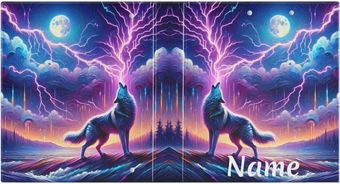 Custom 3 Ring Binder Wolf Howling in Moon Night 1.5" Round Ring Binders Personalized Name View Binder with 200 Sheet for Kids School Supplies Women Men Office, 1 Pack