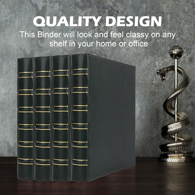 LETVPVOW Vintage Hardback 3 Ring Binder 1 Inch, Professional Leather Binder 3 Ring, Three Ring Binders Fits 8.5" x 11", D Ring Binders for Photo Album, Home, School and Office Supplies- Dark Green