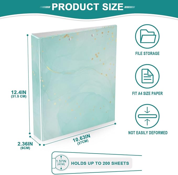 Turquoise Round Ring Binders 1.5 Inch Marble Tie Dye Style 3 Ring Clipboard Binder for Office School Work Supplies Document 200 Sheet Capacity Easy Open 2 Pieces