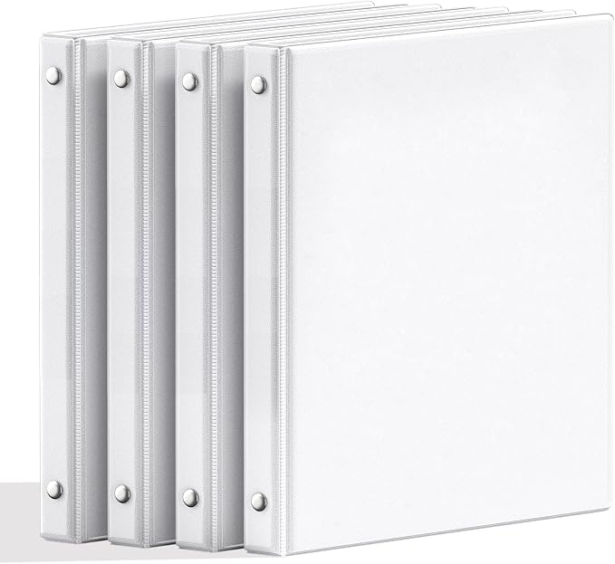 SUNEE 1/2 Inch Binders 3 Ring 4 Pack, PVC-Free Clear View Half Inch Binders (Fits 8.5x11 Inches) for School, Office & Home Use, White