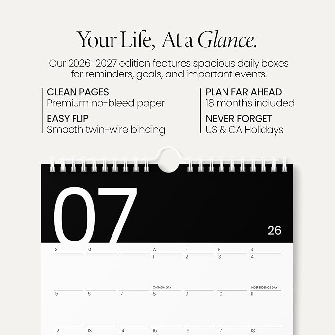 Karto Wall Calendar 2026-2027 8.5x11 in - Modern Black