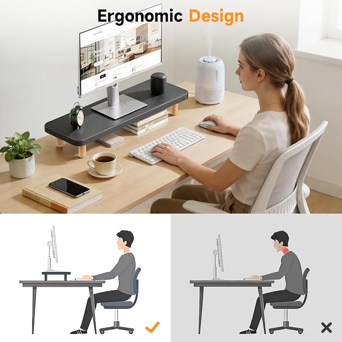 Monitor Stand Riser, 24 Inch Wood Desk Organizer with Monitor Stand & Storage Computer Monitor and Laptop Riser Multifunctional Laptop Stand Desk Organizer for Office Home Screen/Laptop/PC (Black)