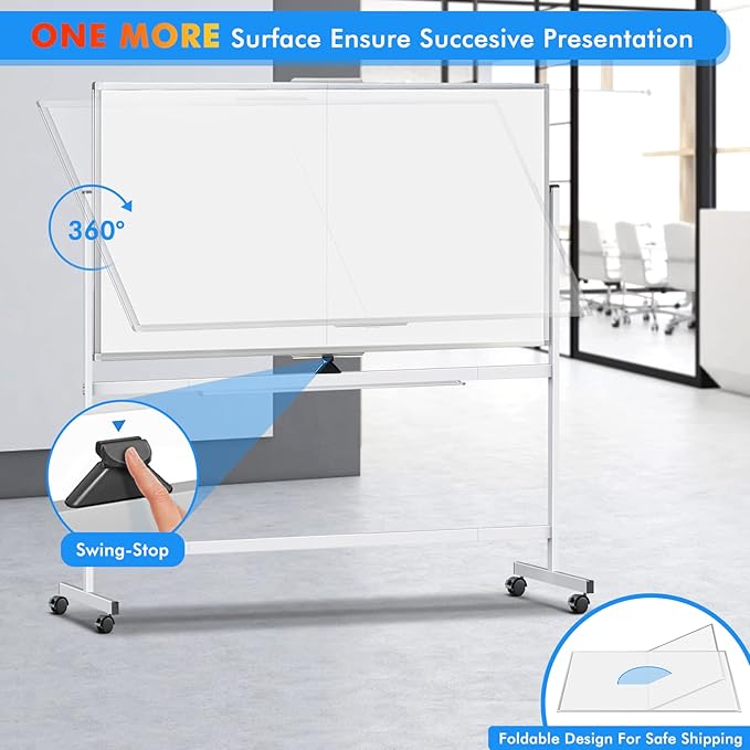 maxtek Rolling Whiteboard,72"x36" White Board with Stands Movable Dry Erase Board on Wheels, Large Double Sided Standing Whiteboard for Office School Classroom Presentation Supplies