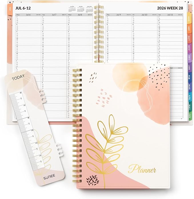 SUNEE 2026-2027 Appointment Book, Quarter-Hourly, Weekly & Monthly - from July 2026 to June 2027, 6.4"x8.3" Academic Planner, Flexible Cover, Note Pages, Bookmark, Spiral Binding, Abstract
