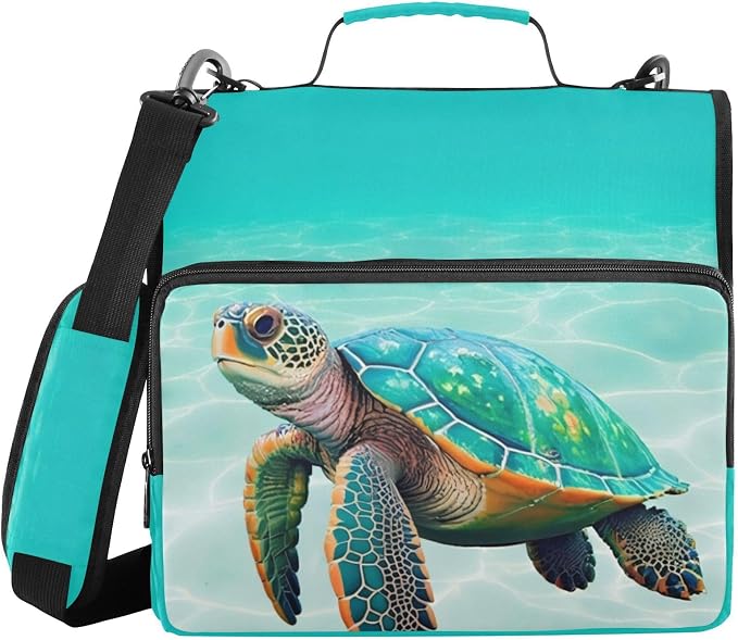 Sea Turtle Teal 3 Ring Binder Bag 1.5 inch Binder Organizer with Zipper Shoulder Strap 500 Sheet Documents Storage for School Office