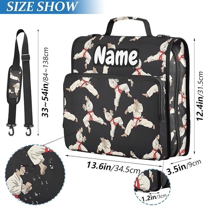 Custom Karate Black Background 3 Ring Binder Bag 1.5 inch Personalized Name Binder Organizer 500 Sheet Documents Storage for School Office