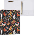Colorful Chickens with Floral Black 1.5 Inch Binders 3 Ring with Clipboard&2 Pockets Large Heavy Duty Binders Decorative D-Ring Binder Flexible Hardcover Binders, Holds 200 Sheets