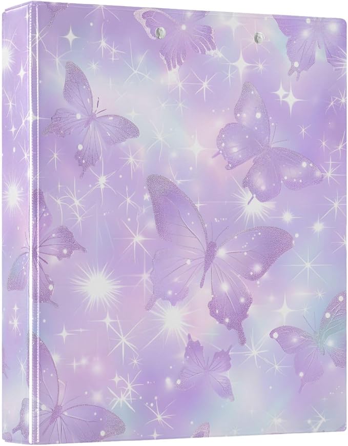 3 Ring Binder Stars and Butterflies 1.5" Round Ring Binders View Binder with 200 Sheet for Kids School Supplies Women Men Office, 1 Pack