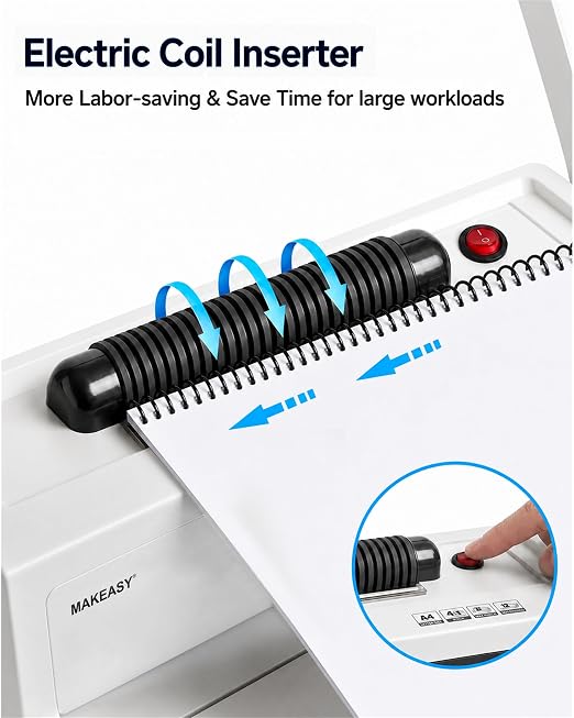 Coil Spiral Binding Machine, Punch 15 Sheet - Manual Hole Punch - Electric Coil Inserter - Adjustable Side Margin - for Letter Size/A4/A5, Comes with 1 Box 5/16'' Binding Coils & Plier