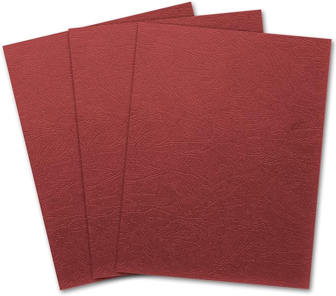 Binditek 13 Mil Paper Binding Covers, 8.5 x11 Inches, Red, 100 Pack | Grain-Texture, 8.5" x 11" Letter Size, 250 GSM, 90 lb, Square Corners, Unpunched, for Business, School Projects